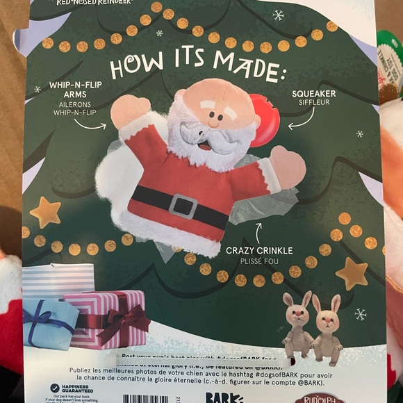 NEW BARK box Dog Chew puppet for all dogs Squeaker Holiday Santa Kris Kringle - Picture 2 of 2